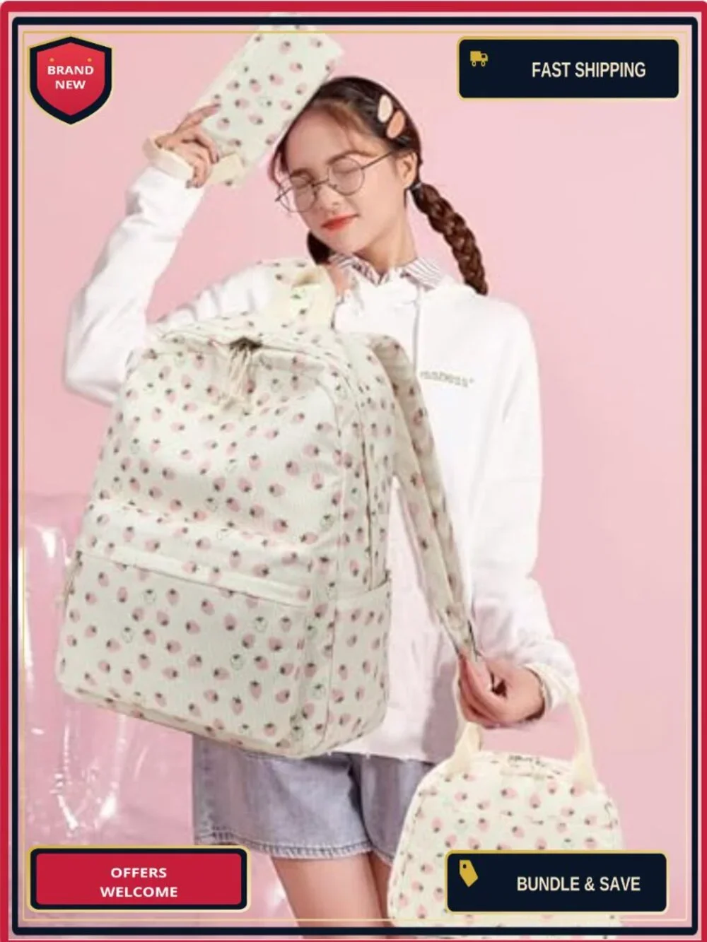 School Backpack Set Girls Women Laptop Bookbag Casual Daypack 3 Piece with